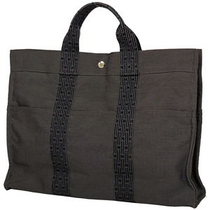 HERMES Ale MM Handbag H Logo Tote Bag Nylon Canvas Grey